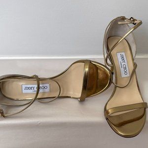 JIMMY CHOO Metallic Leather Sandals Gold
